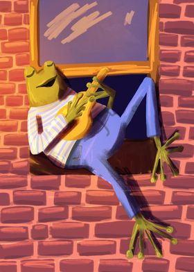 Sunset frog playing guitar