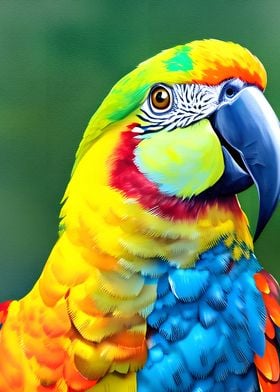 Colorful parrot on green