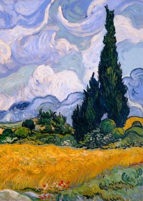 Wheat Field with Cypresses