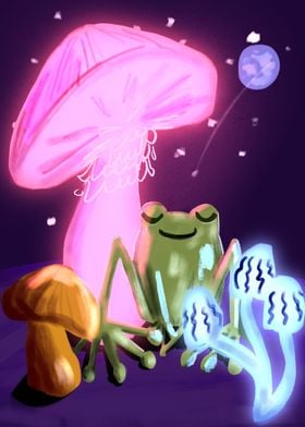 Frog with Space Mushrooms