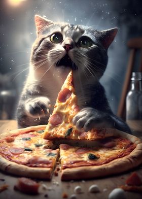 Cat is Eating Pizza