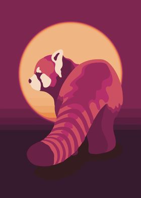 Neon Red Panda Sunset' Poster by