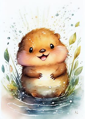 Beaver Watercolor Cute