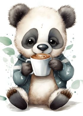 panda bear with coffee