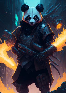 Panda Uprising with Flames