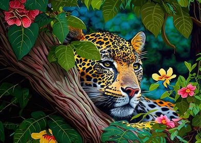 Jaguar in rain forest