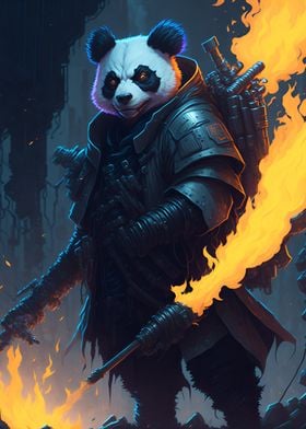 Panda Uprising with Flames