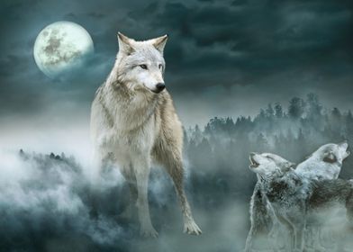 White Wolf and Moon