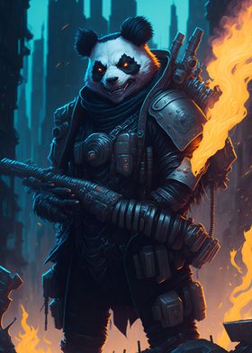 Panda Uprising with Flames