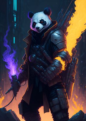 Panda Uprising with Flames