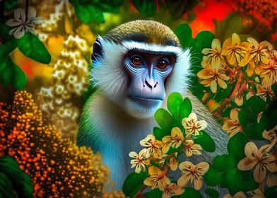 Monkey in rain forest