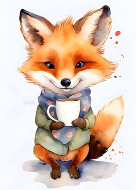 fox with coffee