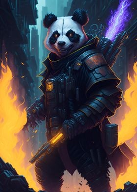 Panda Uprising with Flames