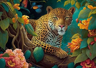 Jaguar in rain forest