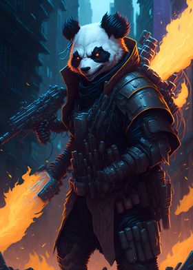 Panda Uprising with Flames