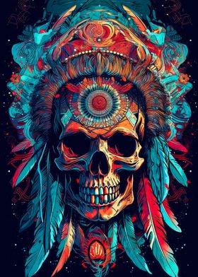 Native skull warrior' Poster, picture, metal print, paint by