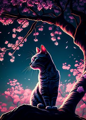 Cat Cherry Blossoms