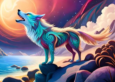 Fantasy wolf howling