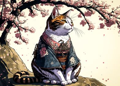 Cat Samurai cherry blossom