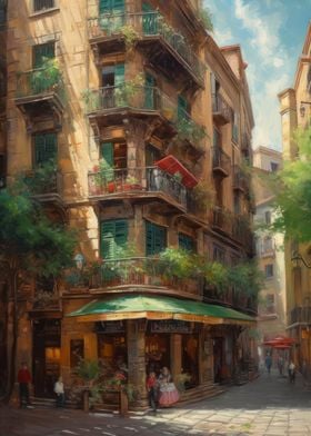 Oil Painting of Barcelona