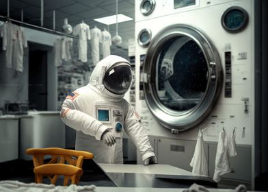 Astronaut doing laundry