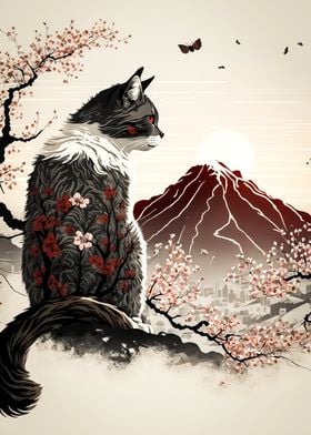 Cat Cherry Blossoms