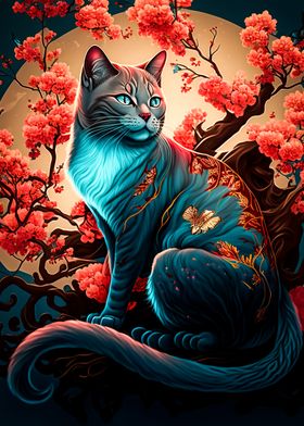 Cat Cherry Blossoms