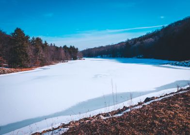 Frozen lake on a sunny win