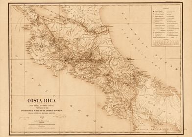 Costa Rica vintage map