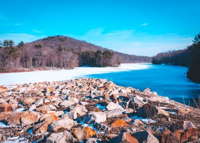 Frozen rocky overlook on a