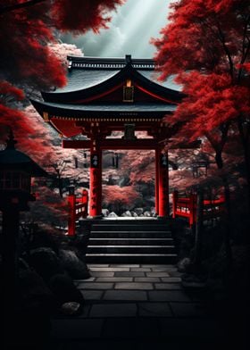 Red Shrine Amidst Trees