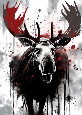 Ink Painting of a Moose