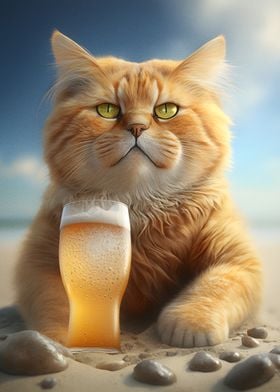 Cat drinking beer