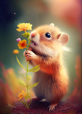 Guinea Pig with a Flower