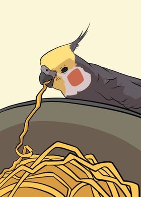 bird eating noodles