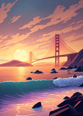 Golden Gate Bridge Posters Online | Paintings Shop Displate Metal page Prints, Pictures, - - 2 Unique