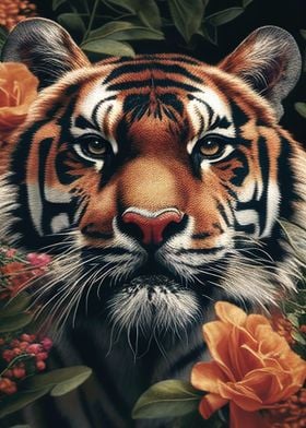 Tiger Face Floral Animal