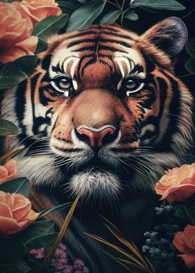 Tiger Face Floral Animal