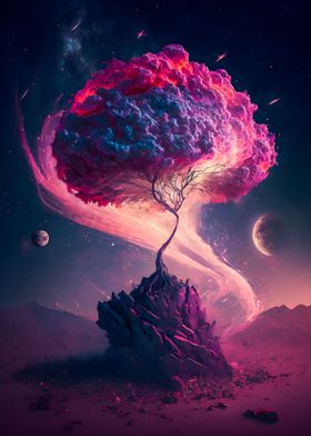 Pink tree in space