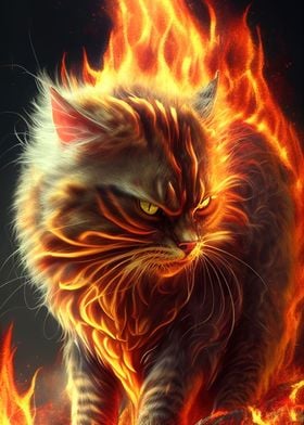 Angry Cat Fire Animal