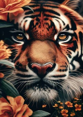 Tiger Face Floral Animal