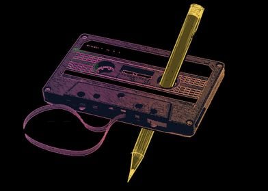 Cassette with pen  Retro