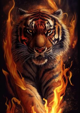 'Angry Tiger Fire Animal' Poster by Whimsical Animals | Displate