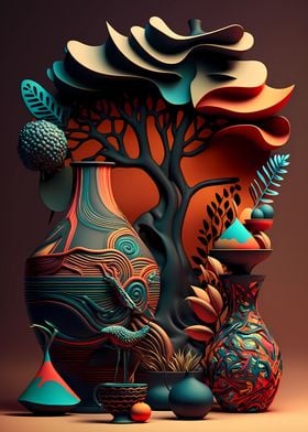 African Art Abstract 3D