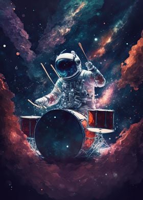 Astronaut playing drums