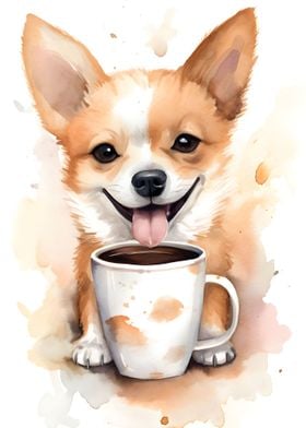 puppy with coffee