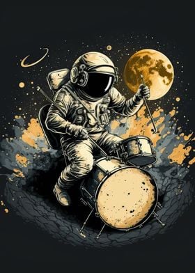 Astronaut playing drums