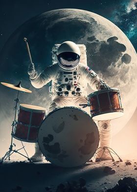 Astronaut playing drums