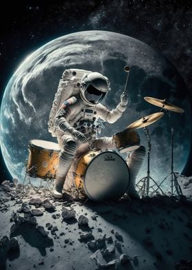 Astronaut playing drums