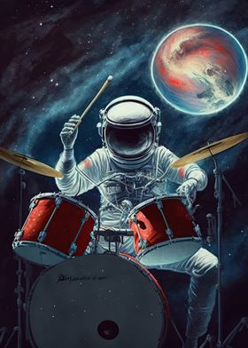 Astronaut playing drums